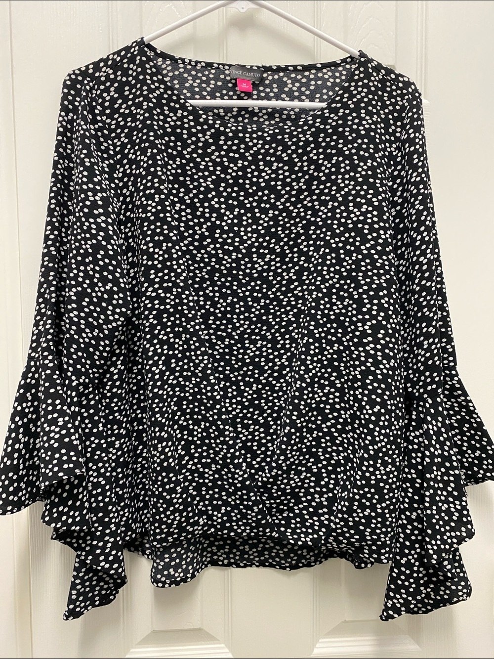 Vince Camuto Black & White Dot Ruffle-Sleeve Blouse